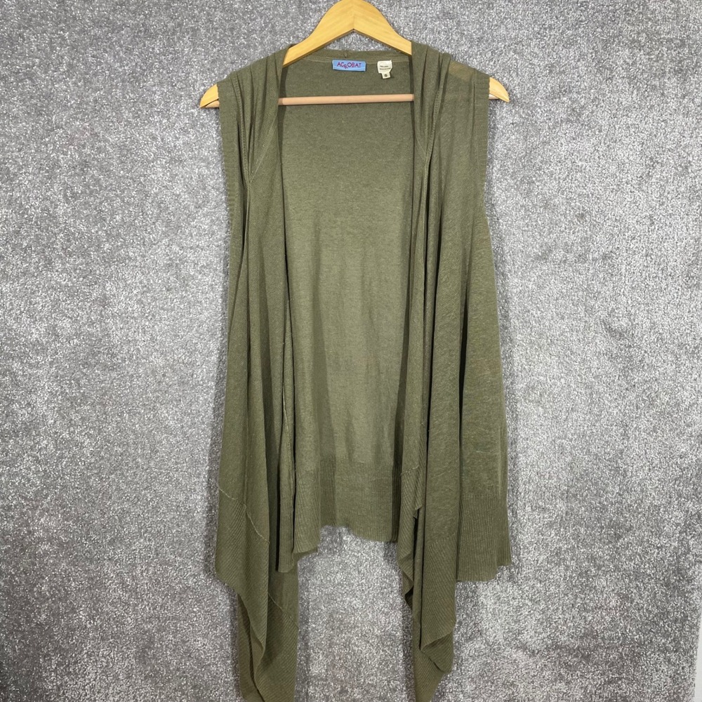 Acrobat Vest Womens Small Linen Cardigan Sweater Open Front Hooded Draped Olive